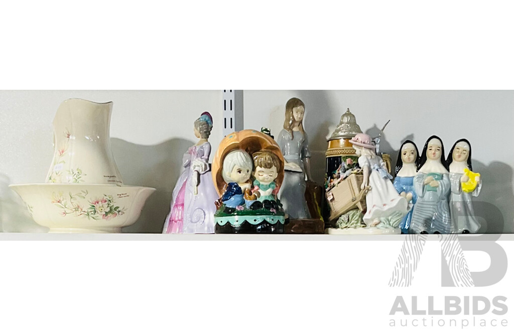 Collection of Vintage Porcelain Figure Including Marianne “the Minuet” From Franklin Porcelain, a Jug and Bowl From the Country Diary Collection by Royal Winston and More