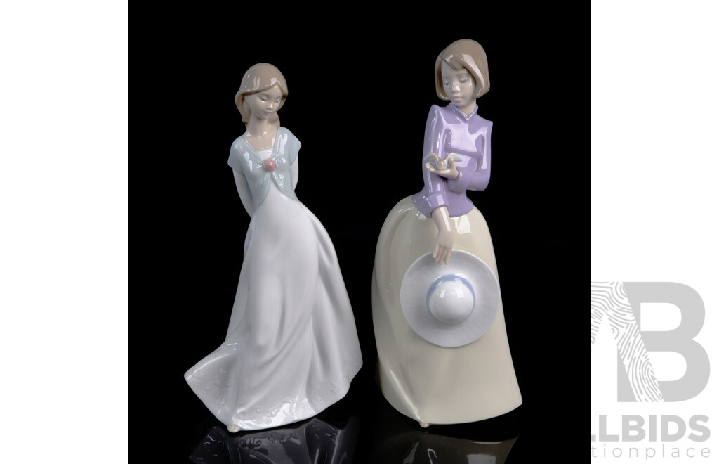 Two Hand Made & Decorated Spanish Nao Porcelain Figure of Young Ladies