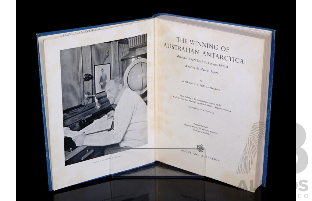 First Edition, The Winning of Australian Antarctic, A. Grenfell Price, Angus & Robertson, 1962, Cloth Bound Hardcover