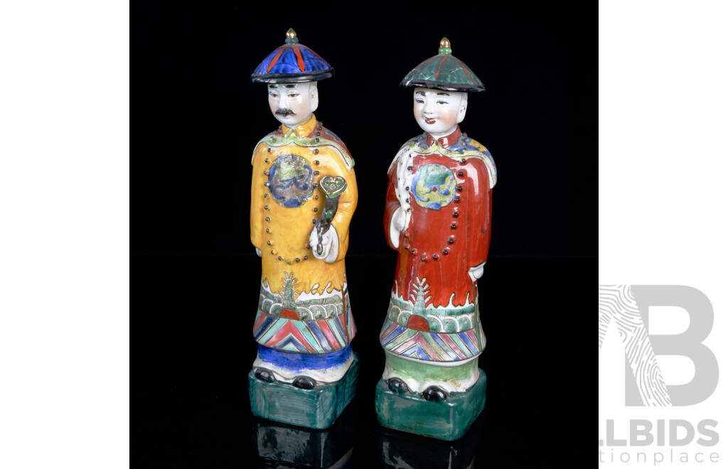 Two Vintage Chinese Hand Painted Ceramic Figures