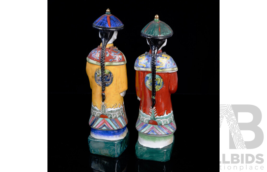 Two Vintage Chinese Hand Painted Ceramic Figures