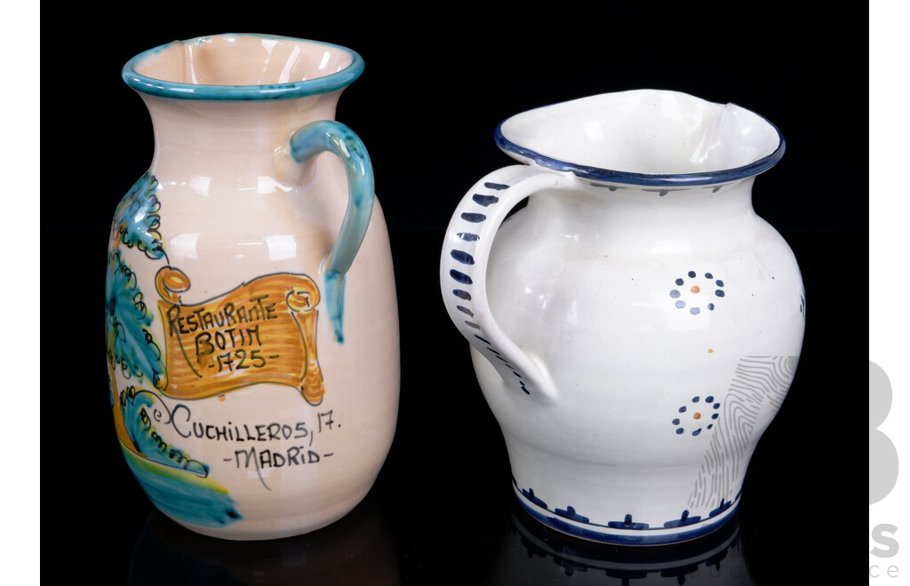 Two Hand Painted Spanish & Italian Souvenir Ware Ceramic Jugs