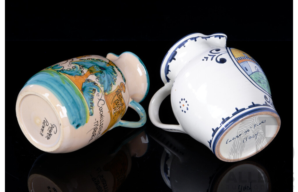 Two Hand Painted Spanish & Italian Souvenir Ware Ceramic Jugs