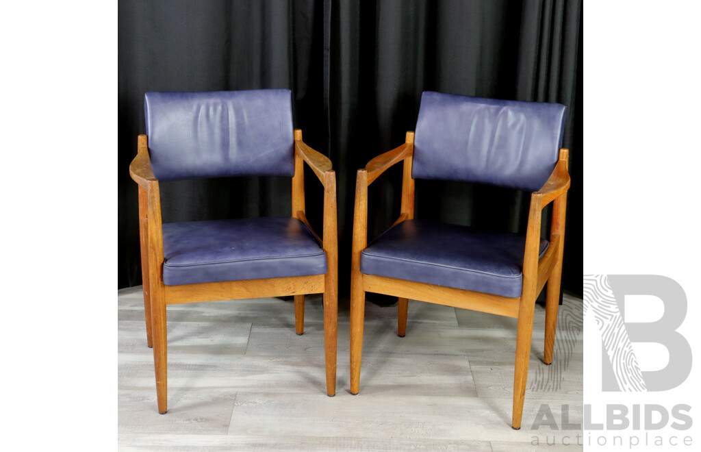 Pair of Teak Carvers with Upholstered Seat and Back