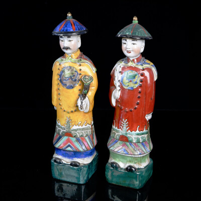 Two Vintage Chinese Hand Painted Ceramic Figures