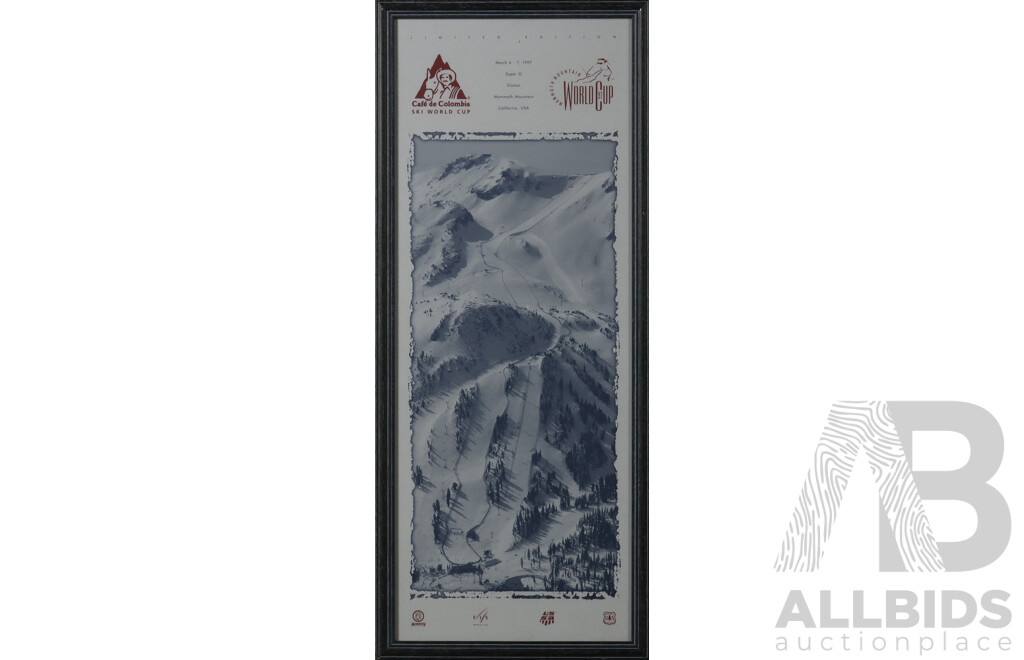 Framed Limited Edition Poster Print, Super G Slalom, Mammoth Mountain, California, USA, World Cup '97, 82.5 x 34 cm (frame)