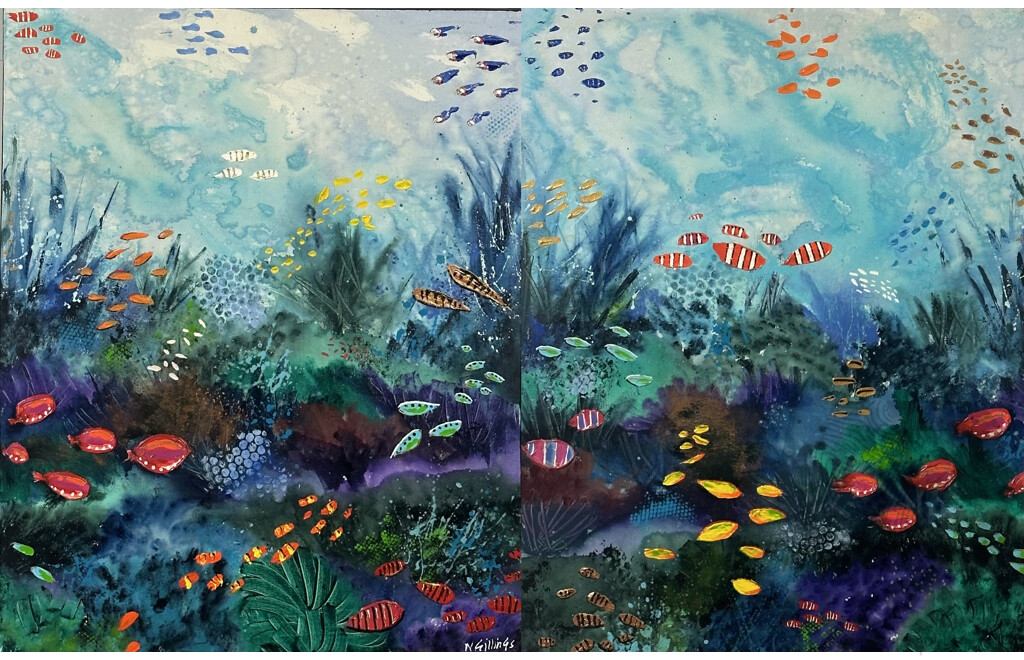 N. Gillings, (Contemporary), Aquatic Diptych - Colours Under the Sea, Acrylic on Canvas, 76.5 x 61 cm (2)