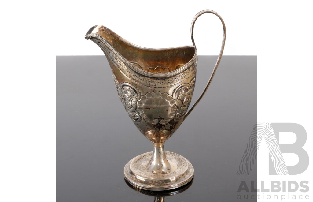 Antique Irish Sterling Silver Trophy Jug with Heavily Repoussed Detail and Engraved Dedication Dated 1845, Dublin 1790, Matthew West