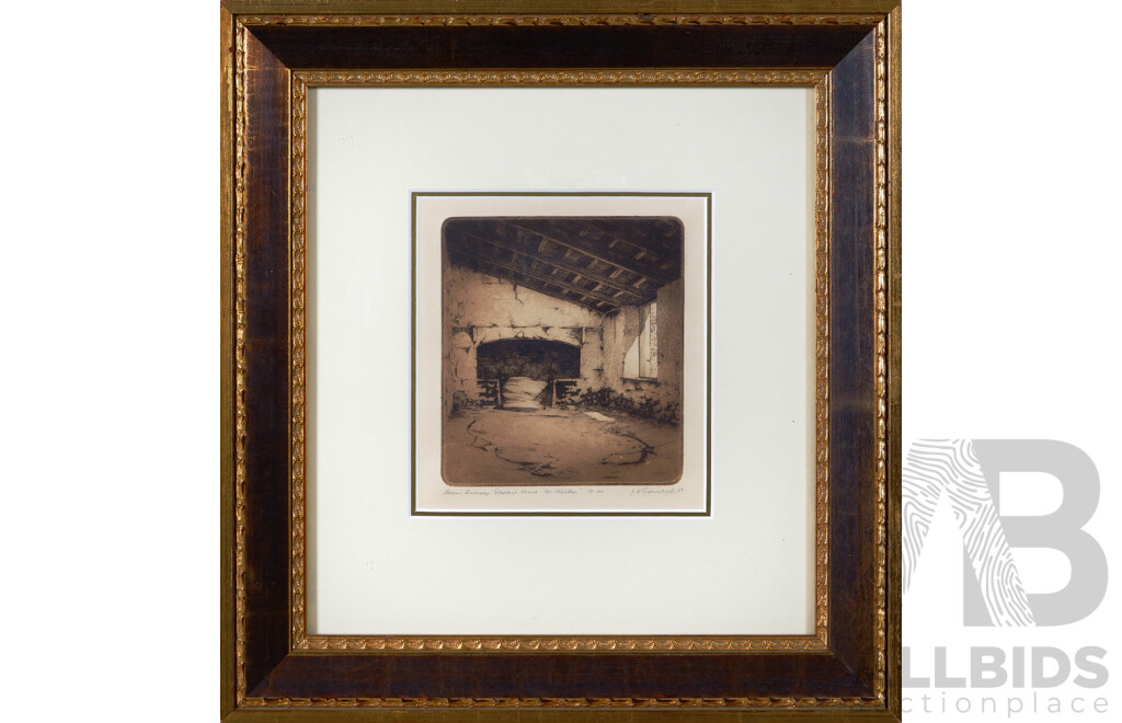 John Charles Goodchild, (British-Australian, 1898-1980), Adam Lindsay Gordon's Home, the Kitchen, Edition 17 of 40, Signed and Dated (19)22 Etching, 40 X 37 Cm (frame)