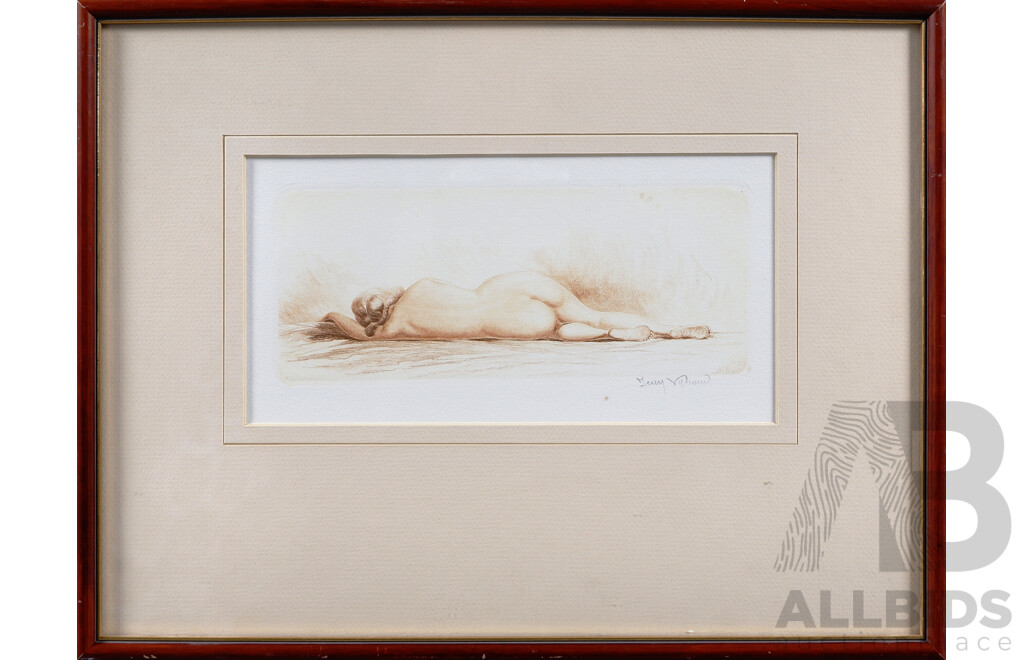 Jean August Vyboud, (French, 1872-1944), Reclining Nude, Etching, 33 x 43 cm (frame)