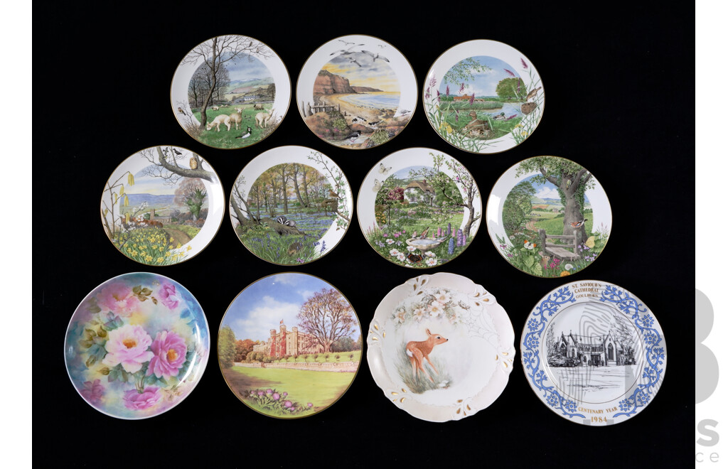 Collection Eleven Porcelain Display Plates Including Seven Royal Worcester Examples by Peter Barrett and More