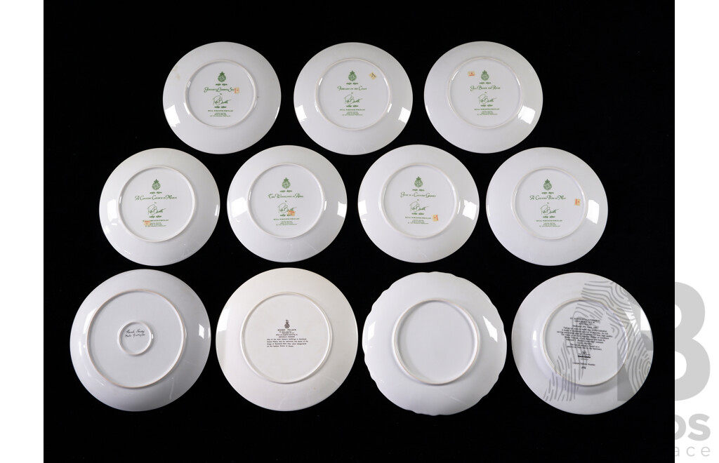 Collection Eleven Porcelain Display Plates Including Seven Royal Worcester Examples by Peter Barrett and More