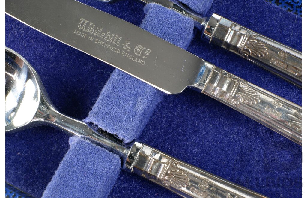 Vintage Whitehill & Co Three Piece Flatware Set with Sterling Silver Handles in Original Case, Sheffield 1980