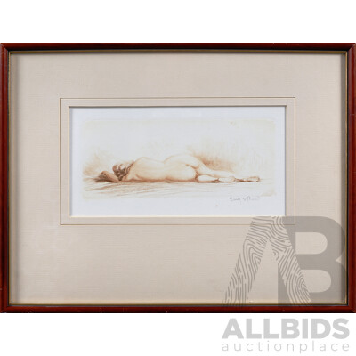 Jean August Vyboud, (French, 1872-1944), Reclining Nude, Etching, 33 x 43 cm (frame)