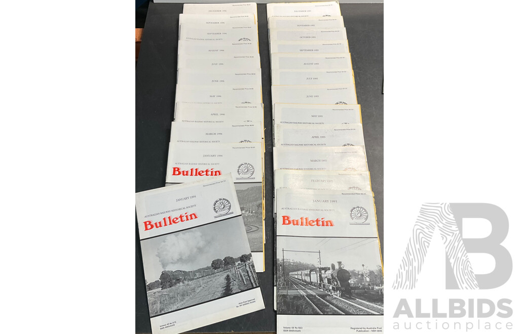 Collection of Australian Railway Historical Society Bulletin Magazine Issued 1993,1994,1996  - Lot of 23