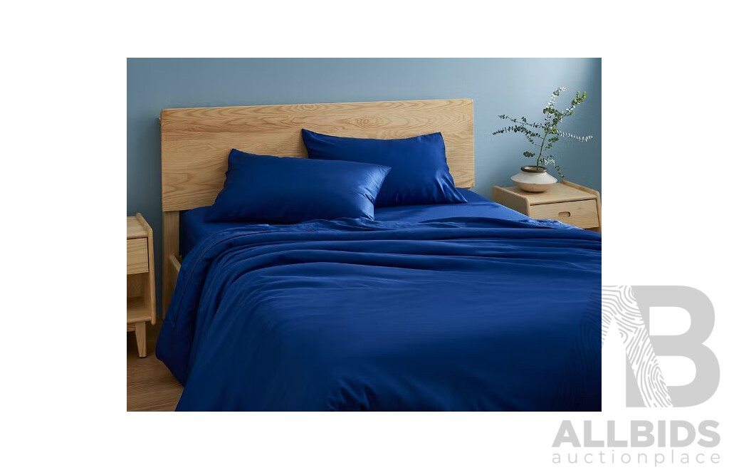 OZ LIVING Fitted Sheet Set Bamboo Navy Blue (Queen) 400TC - ORP $190