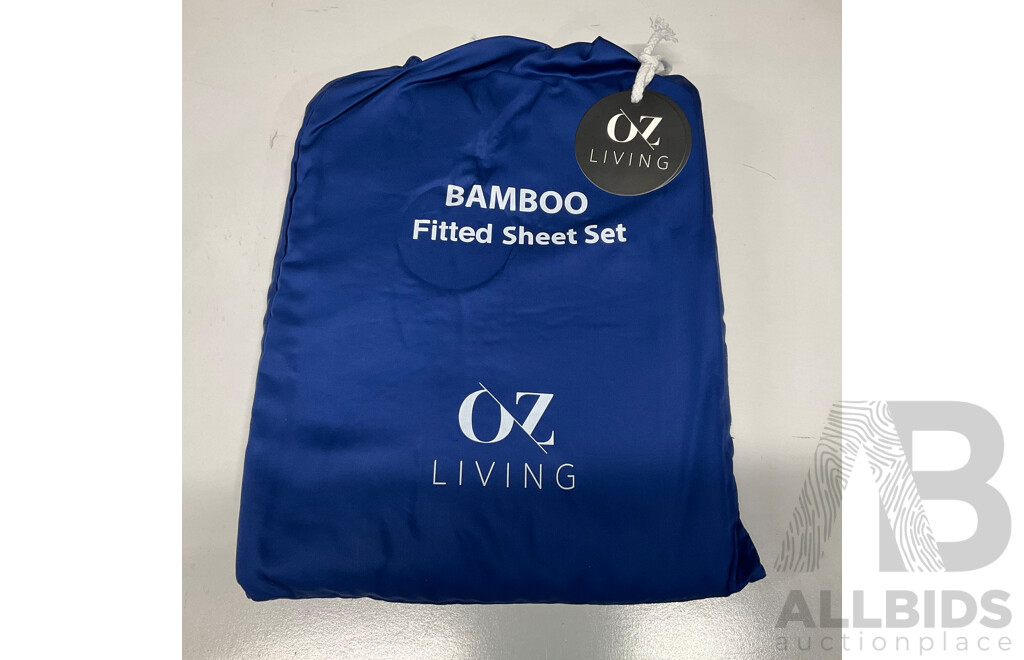 OZ LIVING Fitted Sheet Set Bamboo Navy Blue (Queen) 400TC - ORP $190