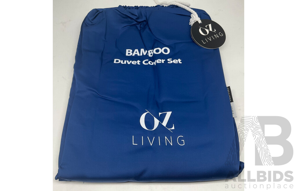 OZ LIVING Duvet Cover Set Bamboo Navy Blue (Double) 400TC - ORP $220