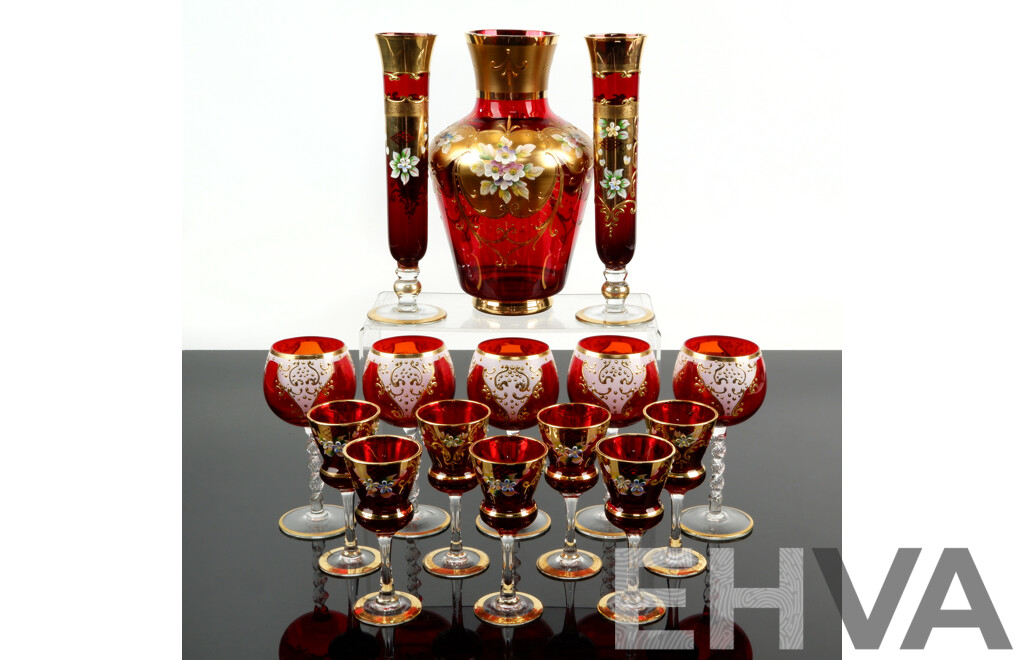 Venetian Glass Drinks Set with Decanter and Hand Applied Decoration