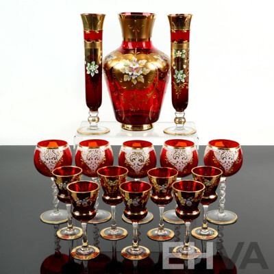 Venetian Glass Drinks Set with Decanter and Hand Applied Decoration