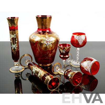 Venetian Glass Drinks Set with Decanter and Hand Applied Decoration