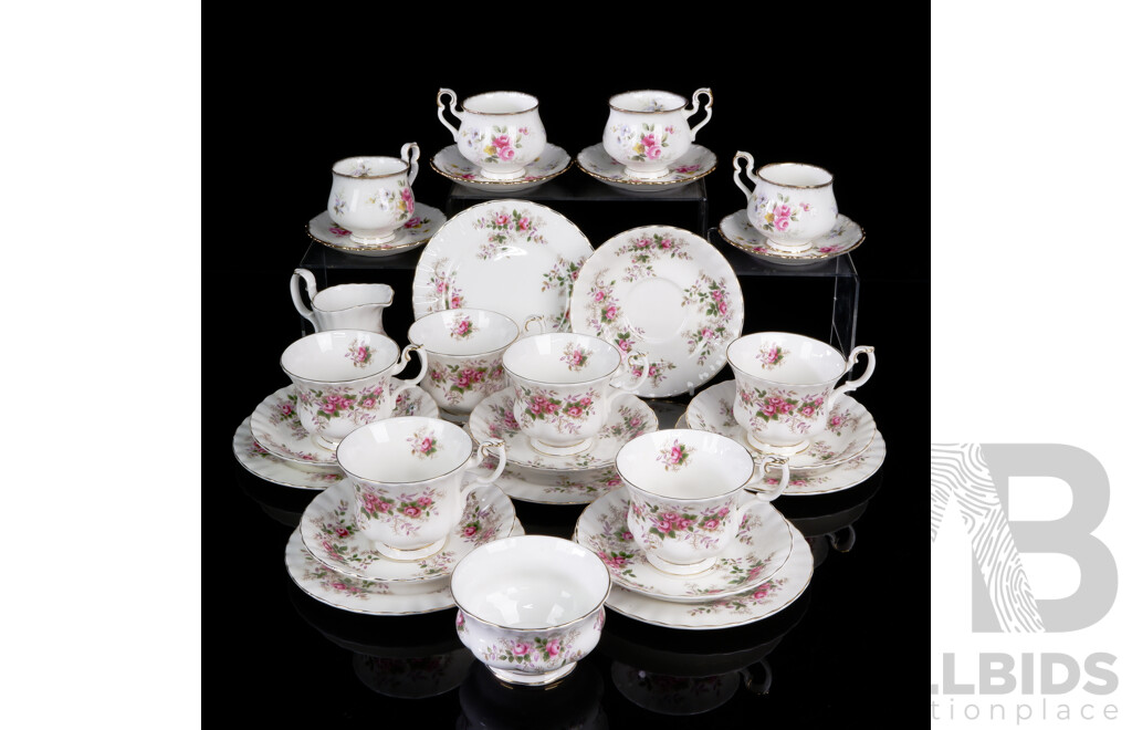 Royal Albert Porcelain 20 Piece Tea Set in Lavender Rose Along with Eight Pieces Royal Albert Tenderness