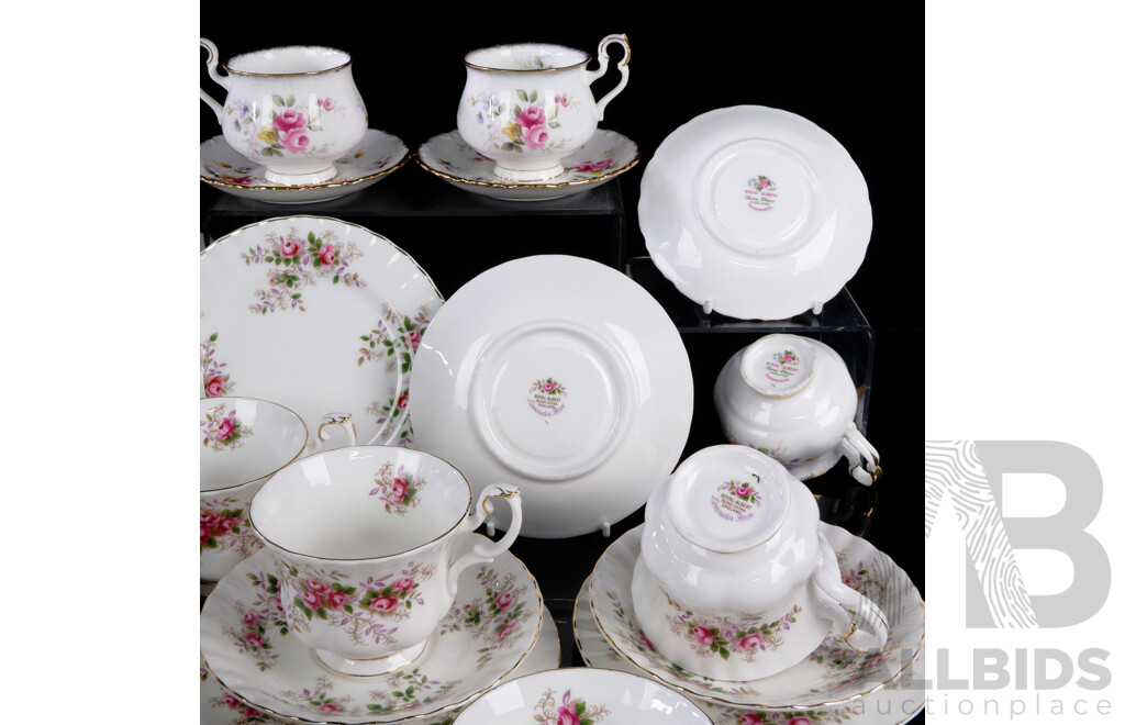 Royal Albert Porcelain 20 Piece Tea Set in Lavender Rose Along with Eight Pieces Royal Albert Tenderness