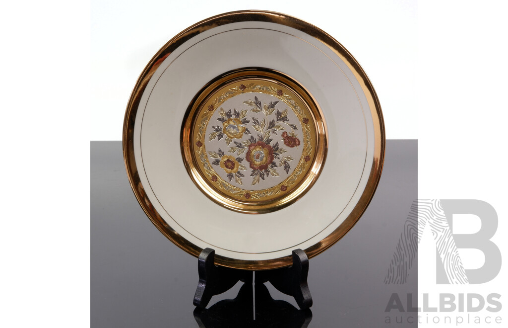 Kyoto Japanese Chokin Ware Porcelain Display Plate with 24K Gold Decoration