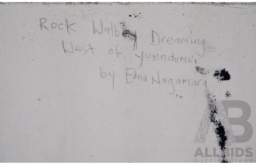 Edna Nagamara, (20th Century, Indigenous-Australian), Rock Wallaby Dreaming - West of Yuendumu and Women Dreaming Hunting Bush Plums, Pair of Acrylic on Canvases, 48.5 X 39.5 Cm and 37 X 49 Cm