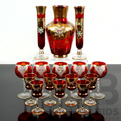 Venetian Glass Drinks Set with Decanter and Hand Applied Decoration