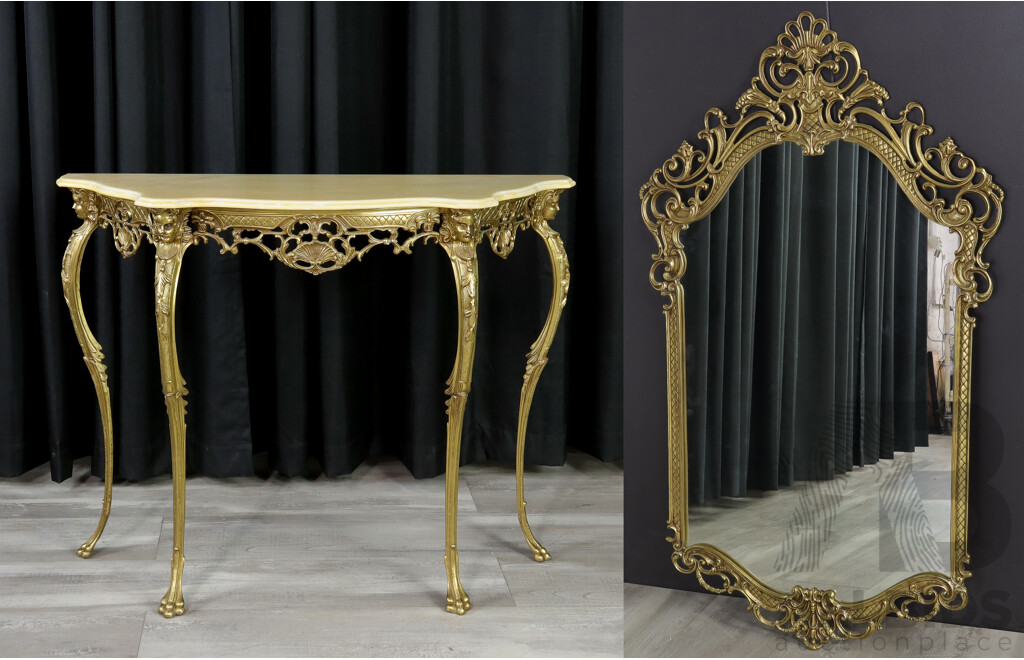 Brass Console Table with Marbel Top Wall Mount Mirror