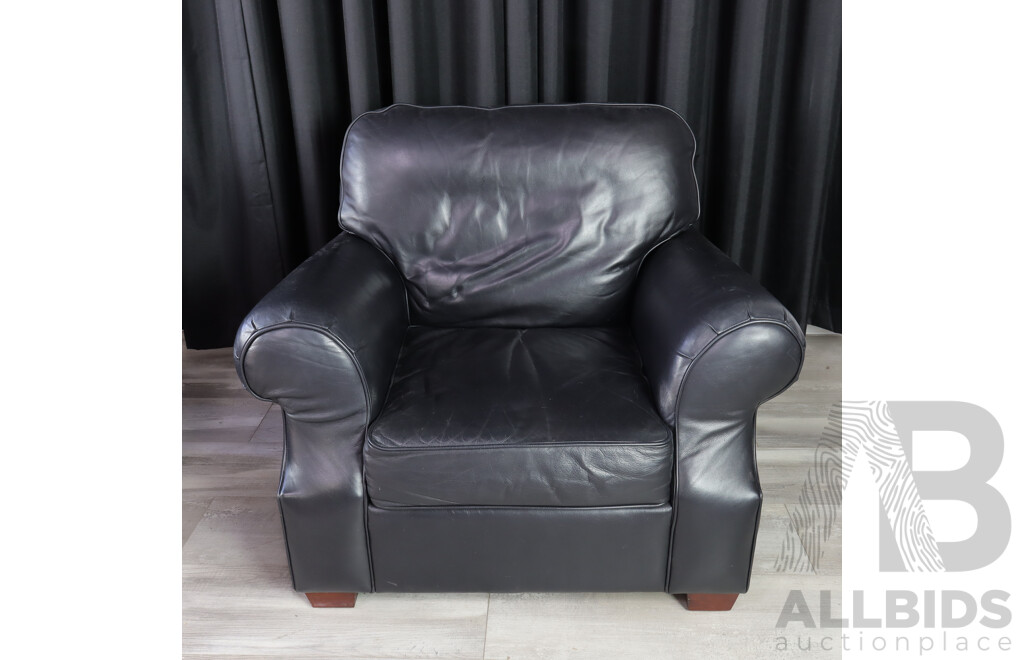 Pair of Modern Leather Arm Chairs with Ottoman by Moran