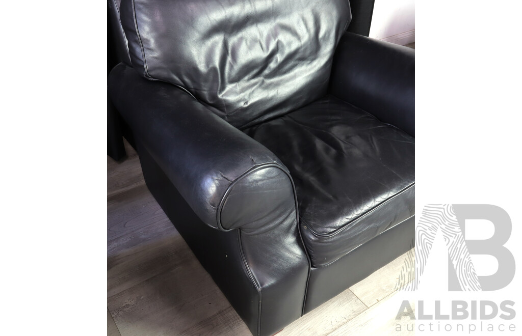 Pair of Modern Leather Arm Chairs with Ottoman by Moran