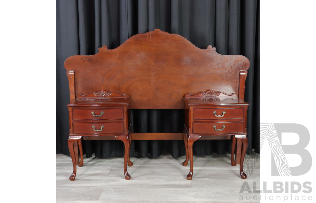 Pair of Queen Anne Style Bedsides with Matching Headboard