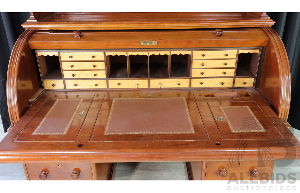 Early Mahogany Twin Pedestal Fitted Cylinder Desk