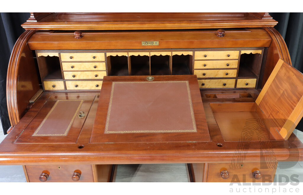 Early Mahogany Twin Pedestal Fitted Cylinder Desk