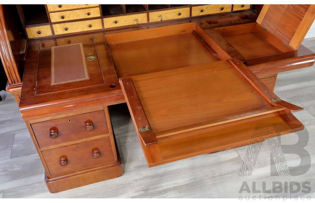 Early Mahogany Twin Pedestal Fitted Cylinder Desk