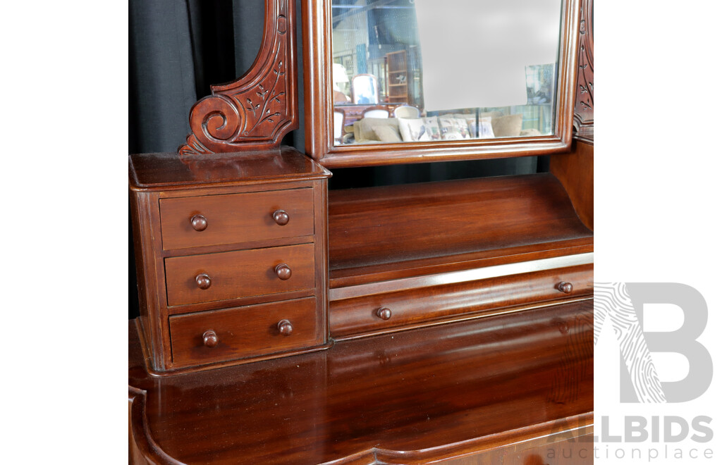 Victorian Mahogany Mirror Back Dresser with Stool