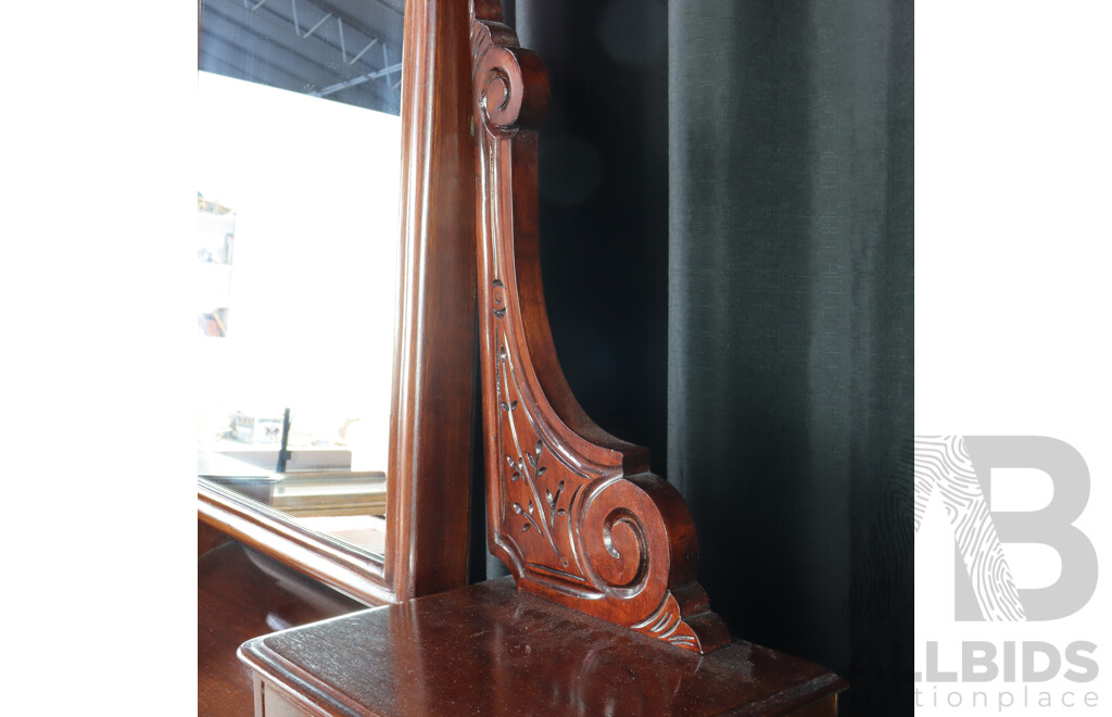 Victorian Mahogany Mirror Back Dresser with Stool