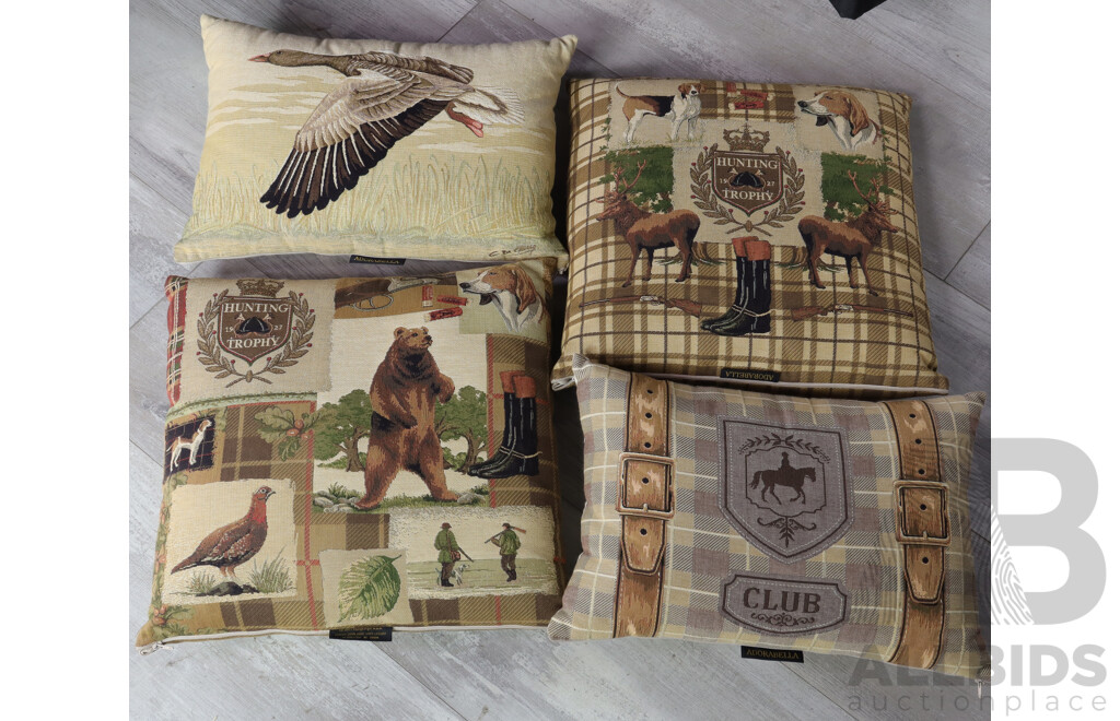 Good Set of Four Fabric Hunting Themed Throw Cushions by Adorabella