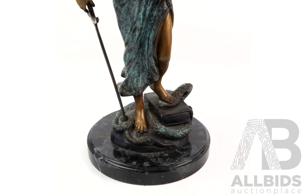 Bronze Vintage Style Lady Justice Statue on Marble Plinth