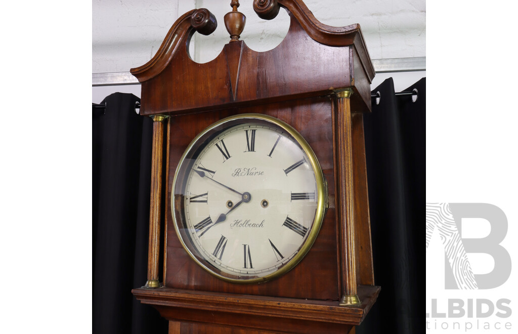 Georgian Flame Mahogany Eight Day Long Case Clock by R Nurse, Holbeach