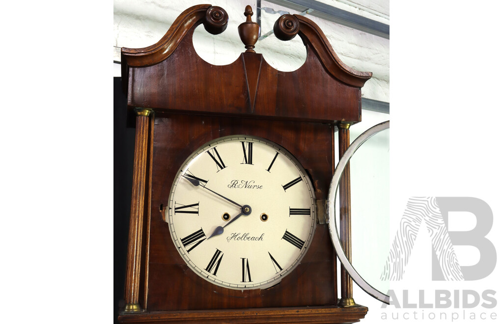 Georgian Flame Mahogany Eight Day Long Case Clock by R Nurse, Holbeach