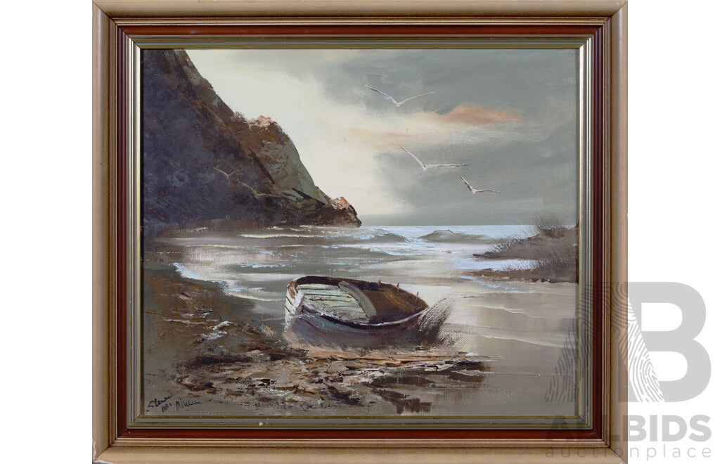 Steven McMullan, (20th Century), Abandoned Sailboat with Seagulls and Seagulls at Dawn, Pair of Vintage Acrylic on Canvas, 63 x 73 cm (frame) and on Masonite, 45 x 55 cm (frame) (2)