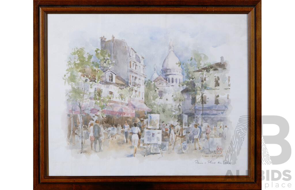 Gu Gongdu, (Chinese, 1941-), Paris - Place Du Tertre, Colour Print of Original Watercolour, 41 x 51 cm (frame)