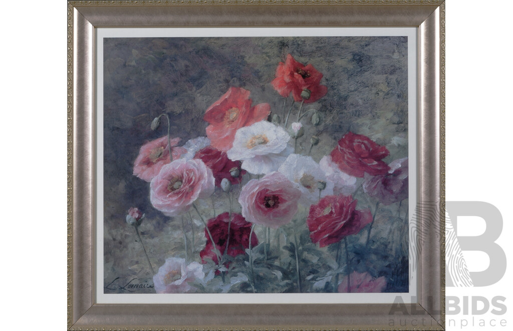 Louis Marie Lemaire (French, 1824–1910), Cluster of Poppies, Reproduction Quality Colour Print of the Original Oil, Beautifully Framed, 65.5 x 75.5 cm (frame)