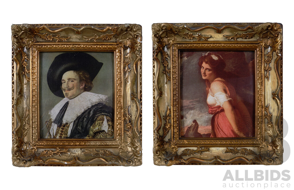 Frans Hal, (Dutch, 1580-1666), the Laughing Cavalier (1624) and Francis Walker, (Irish, 1845-1916) Lady Hamilton, Reproduction Prints of the Originals, 26 x 24 cm (frames) (2)