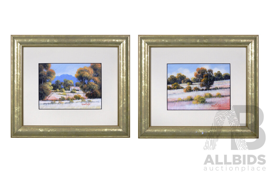 Michael Taylor, (20th Century, Australian, 1939-), Checking the Western Field and the Old Shed, Oil on Card, 25 x 29 cm (frames) (2)