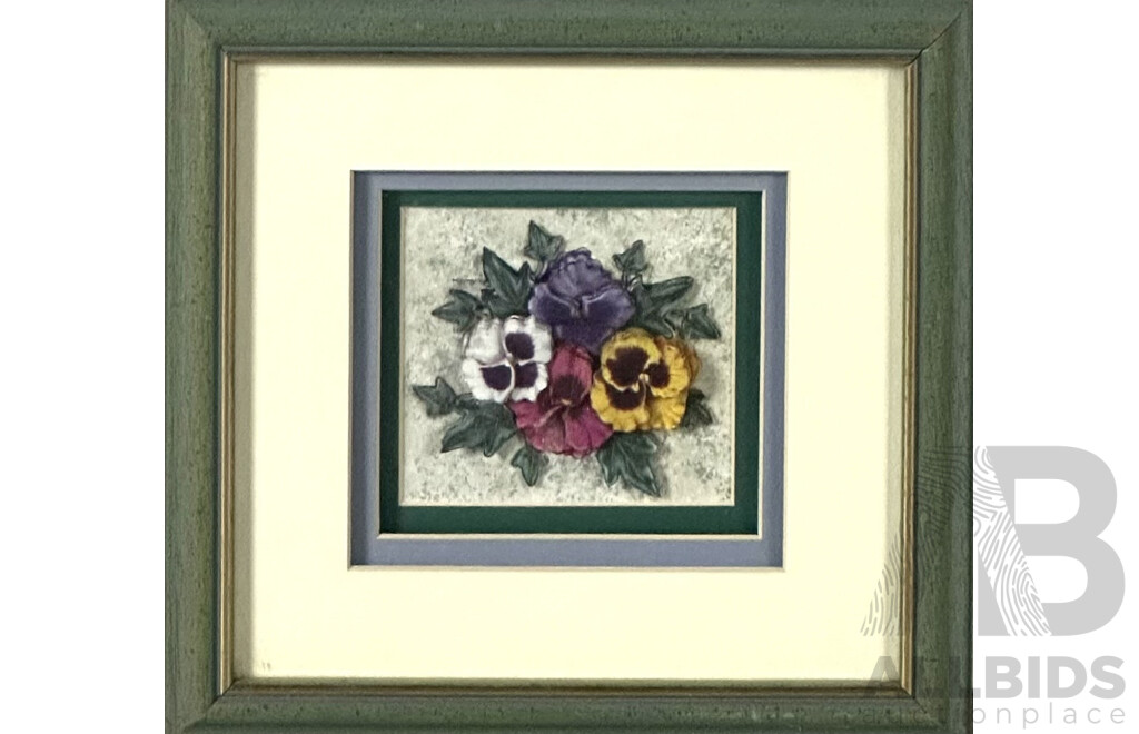 Artist Unknown, Unique 3D Flower Art in Oak Shadow Box, 22 x 23 cm (frame)