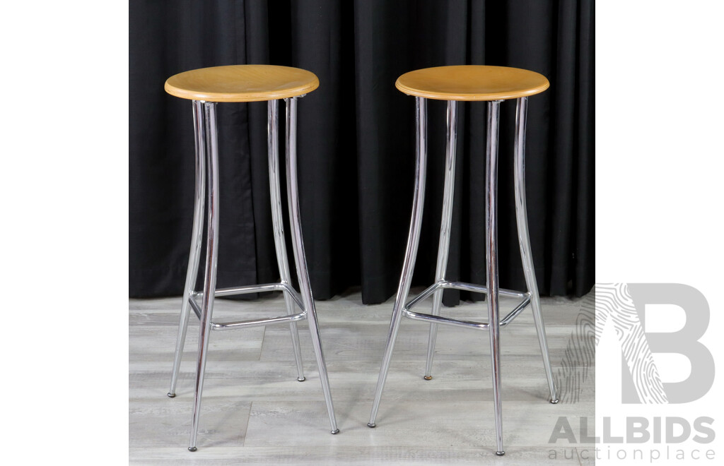 Pair of Modern Chrome Based Bar Stools